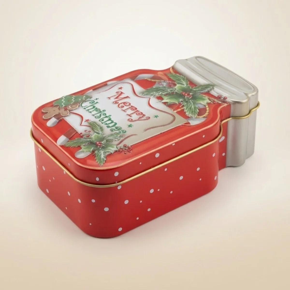Lata de Metal de Natal - Pote Merry Christmas - 15x9,8x5,8cm