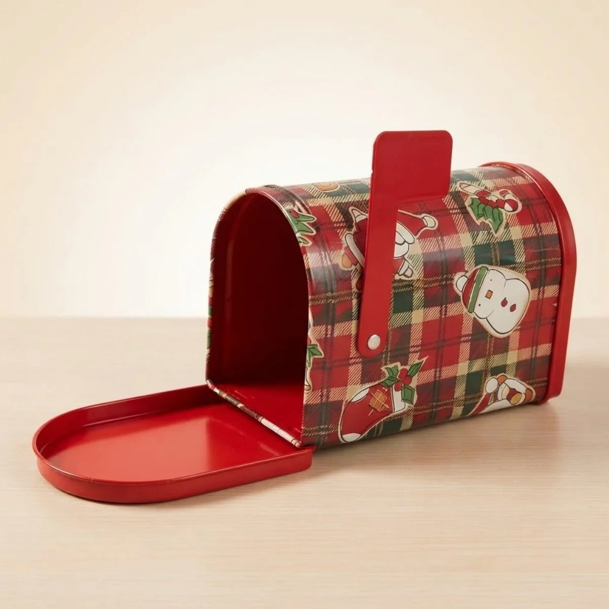 Lata de Natal de Metal - Caixa de Correio Xadrez Natalino - 13,5x10x8cm