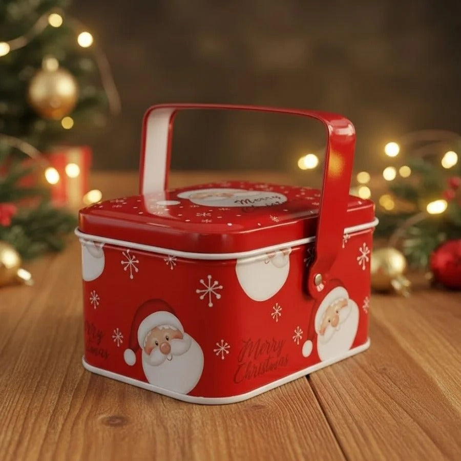 Lata de Metal Retangular Com Alça de Natal - Merry Christmas - 6x10,5x8cm