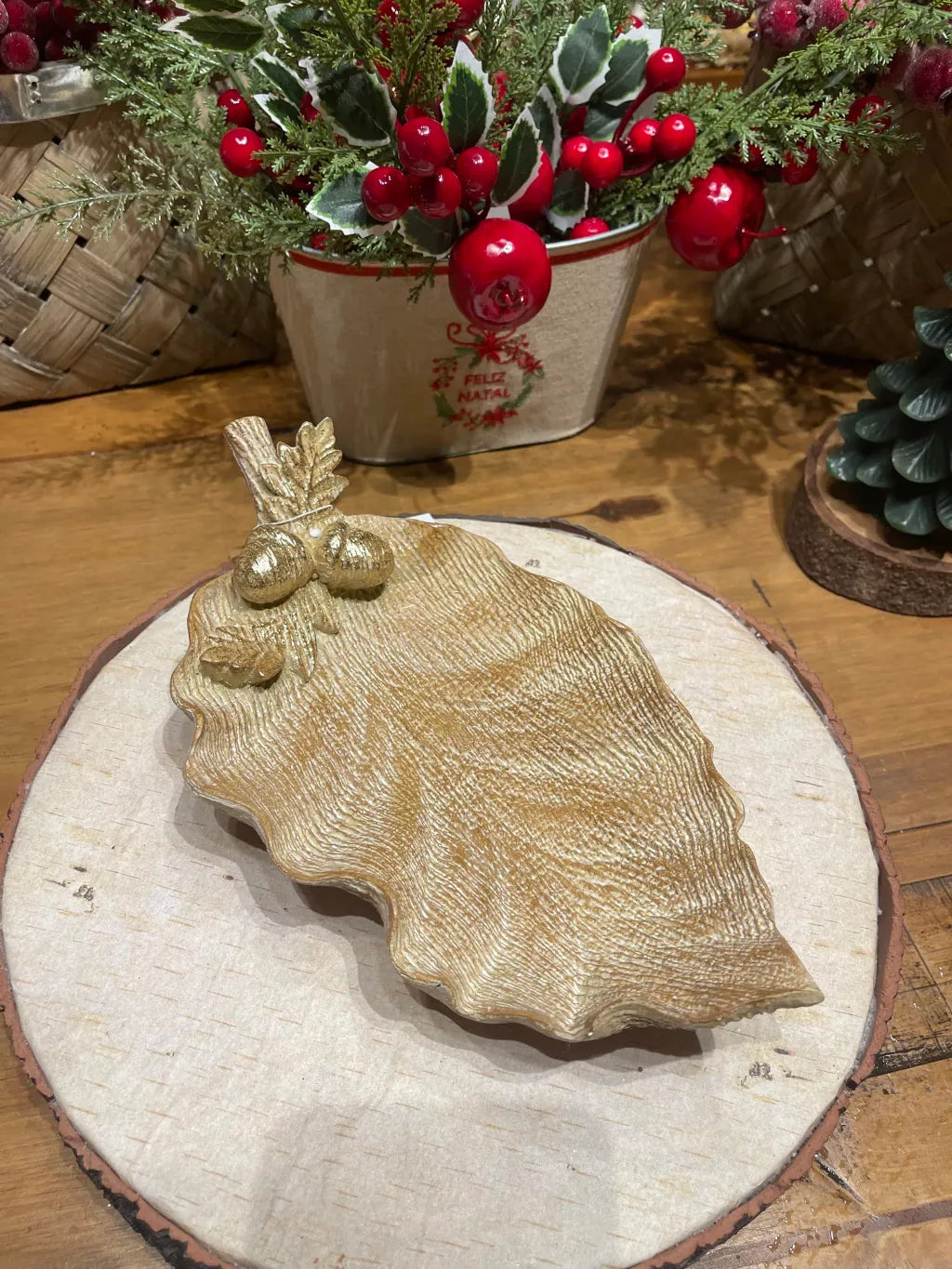 Porta Objetos Folha - Dourado 28cm