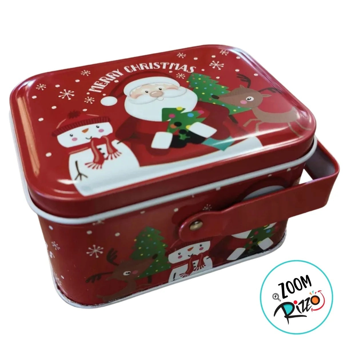 Lata de Natal de Metal com Alça - Vermelha Merry Christmas - 10,5x8x6,5cm