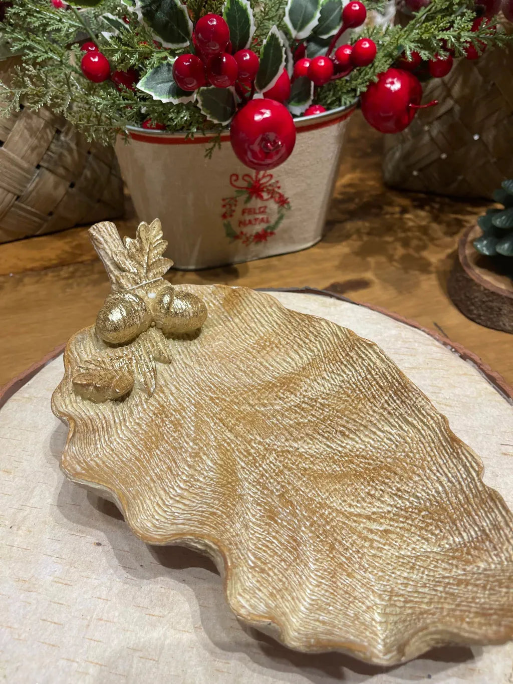 Porta Objetos Folha - Dourado 28cm