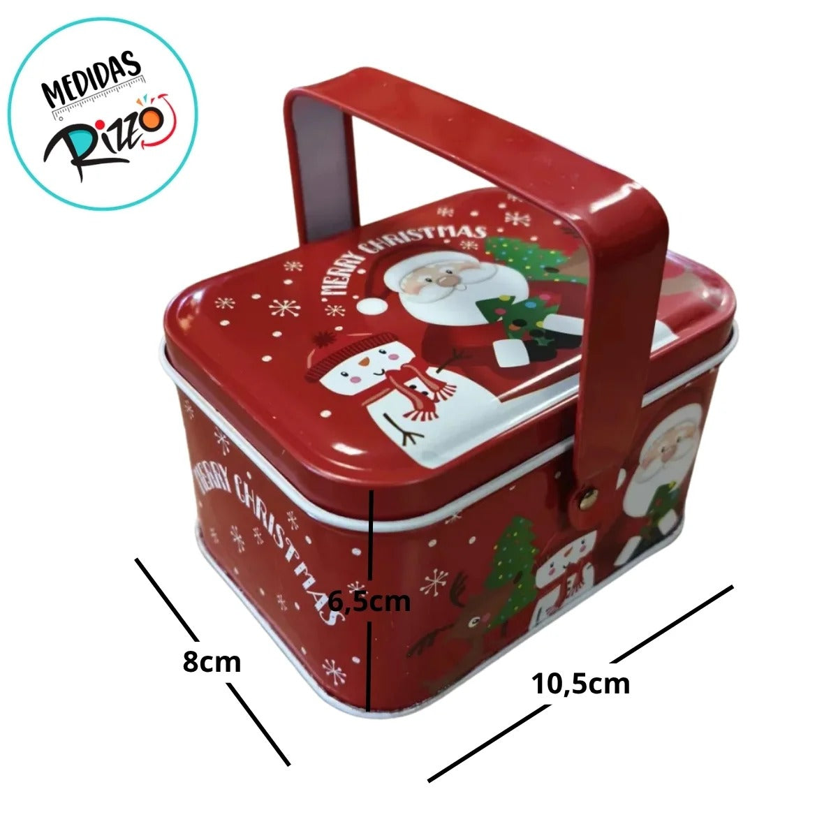 Lata de Natal de Metal com Alça - Vermelha Merry Christmas - 10,5x8x6,5cm