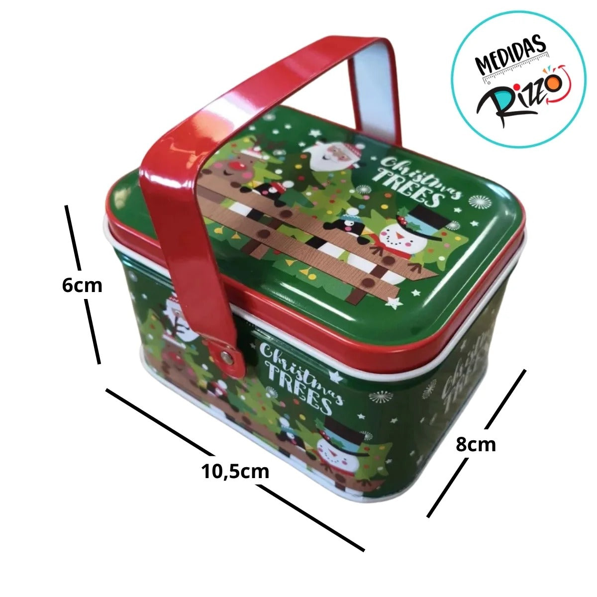 Lata de Natal de Metal com Alça - Verde - Christmas Trees - 10,5x8x6,5cm