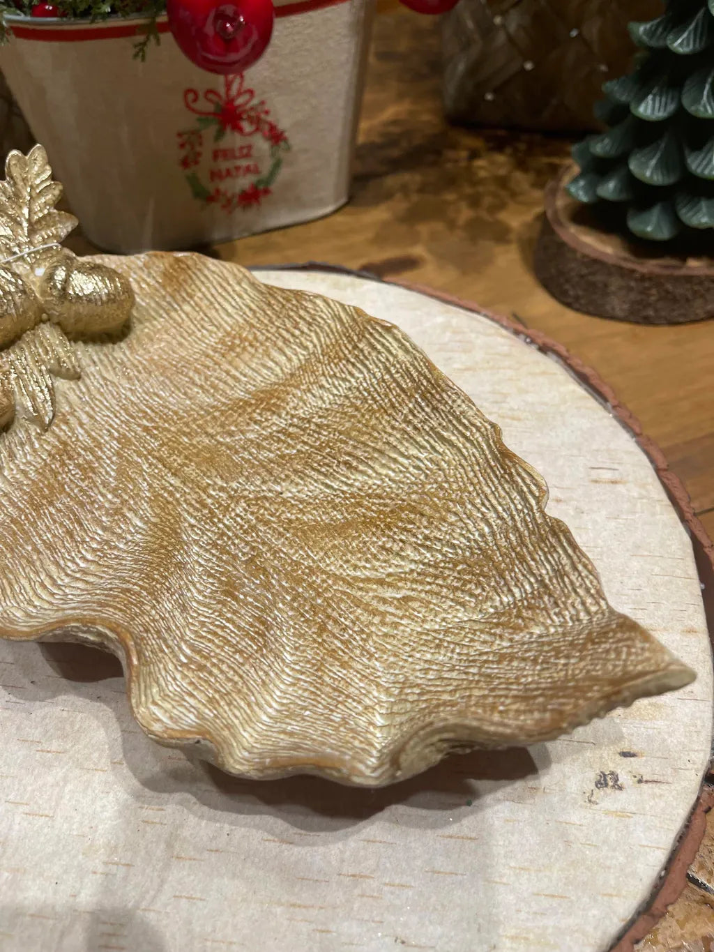 Porta Objetos Folha - Dourado 28cm