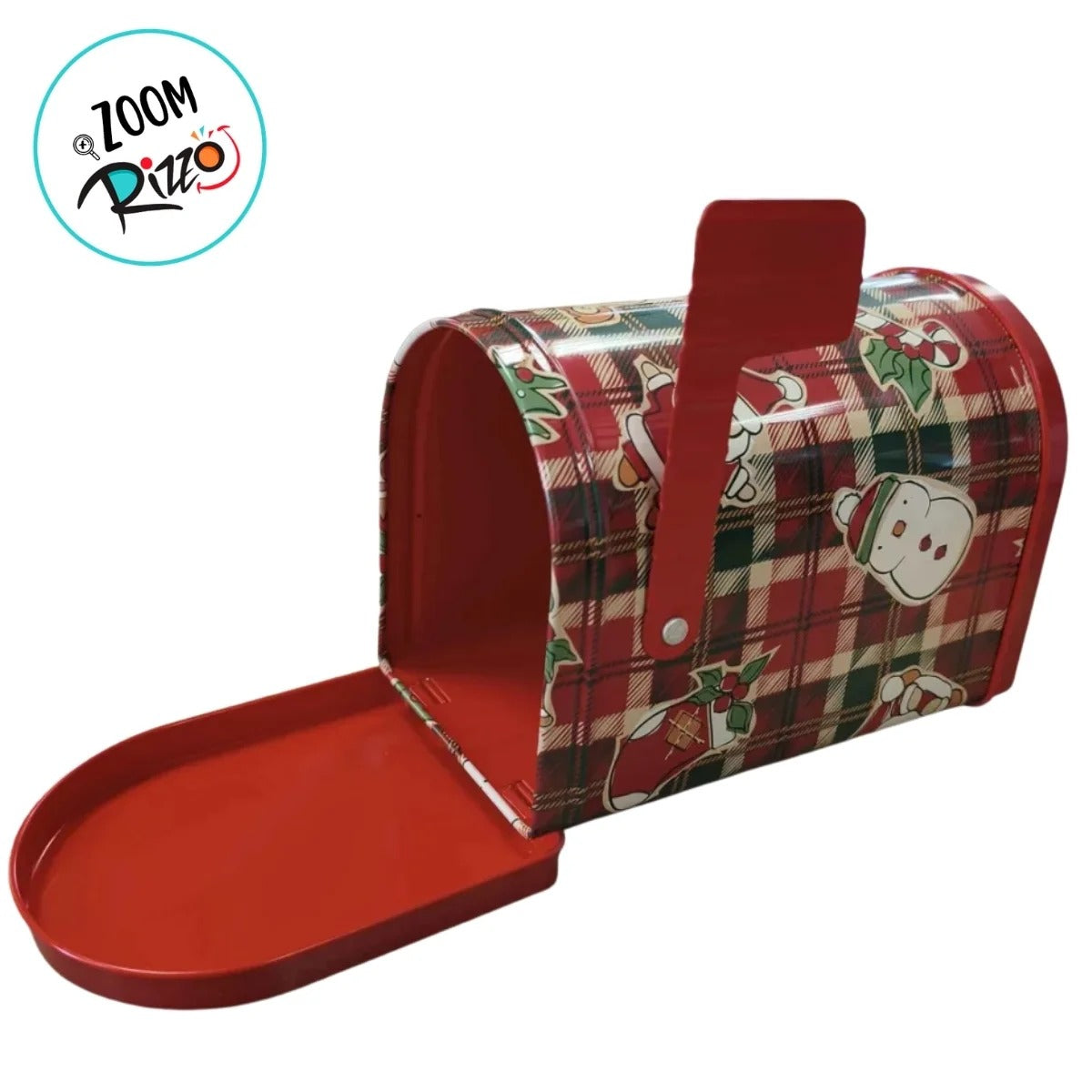 Lata de Natal de Metal - Caixa de Correio Xadrez Natalino - 13,5x10x8cm