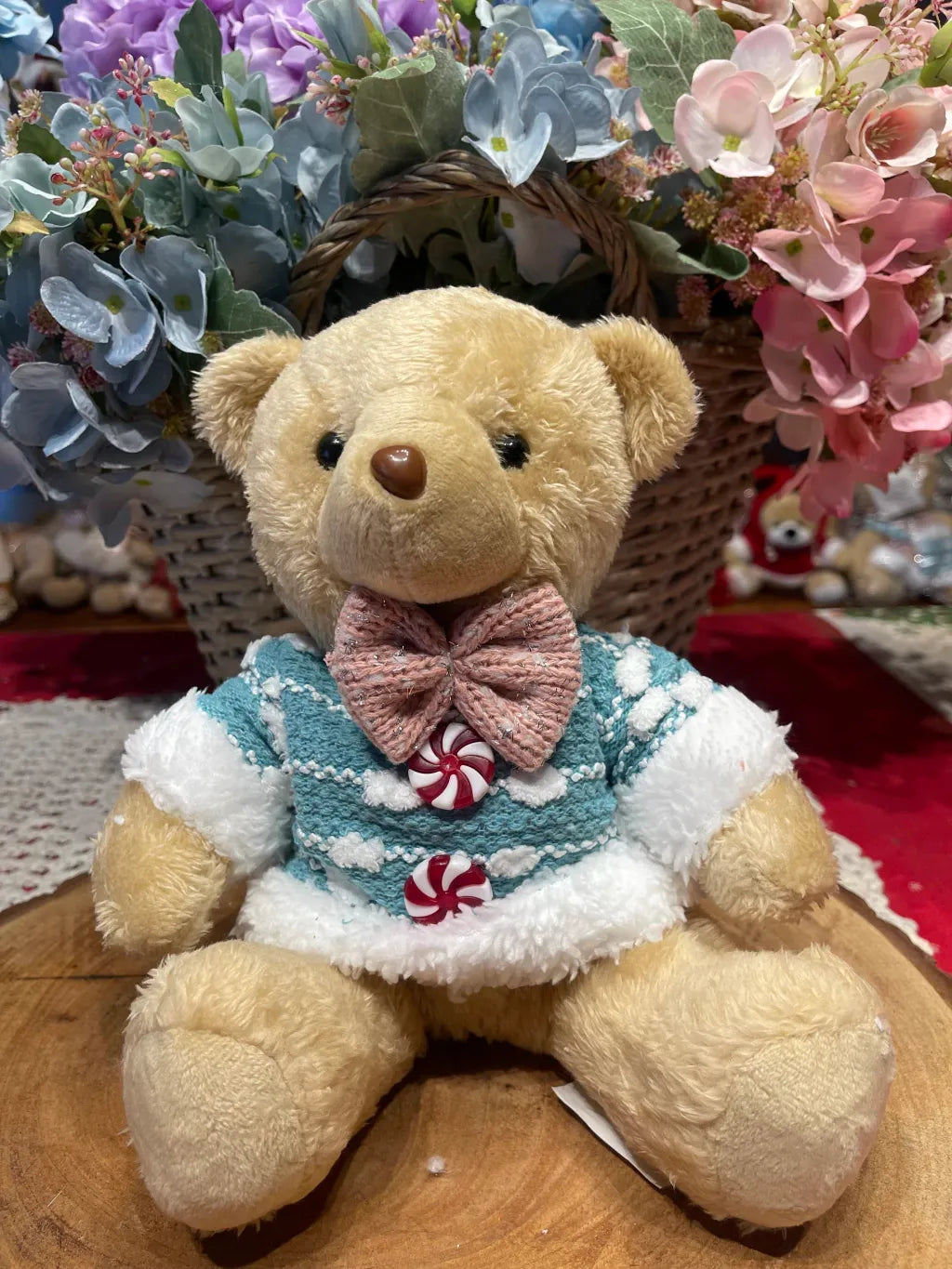 BONECO NATAL URSO(AZULROSA) 20cm