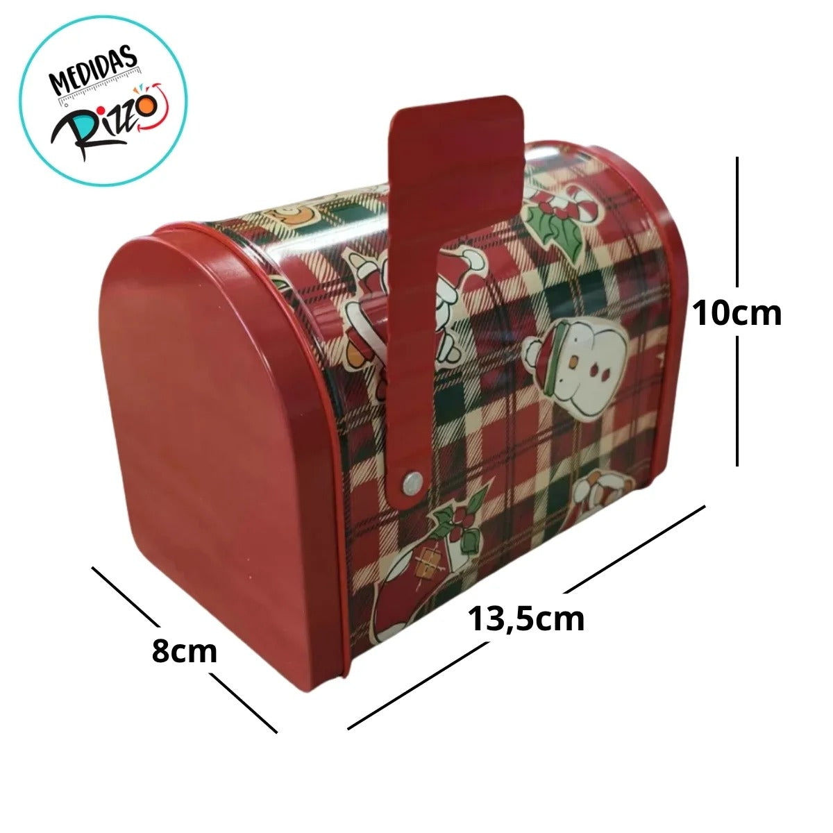 Lata de Natal de Metal - Caixa de Correio Xadrez Natalino - 13,5x10x8cm