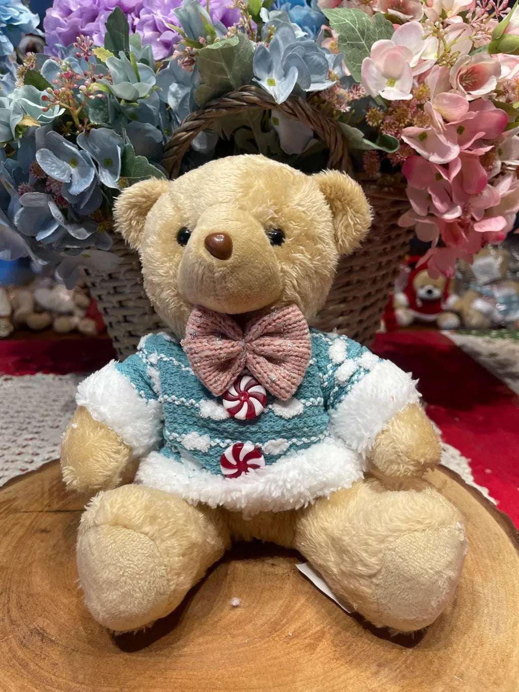 BONECO NATAL URSO(AZULROSA) 20cm