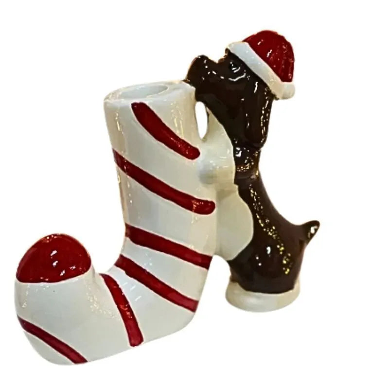 Castiçal Ceram Dog Beng Natal 15X12,5cm