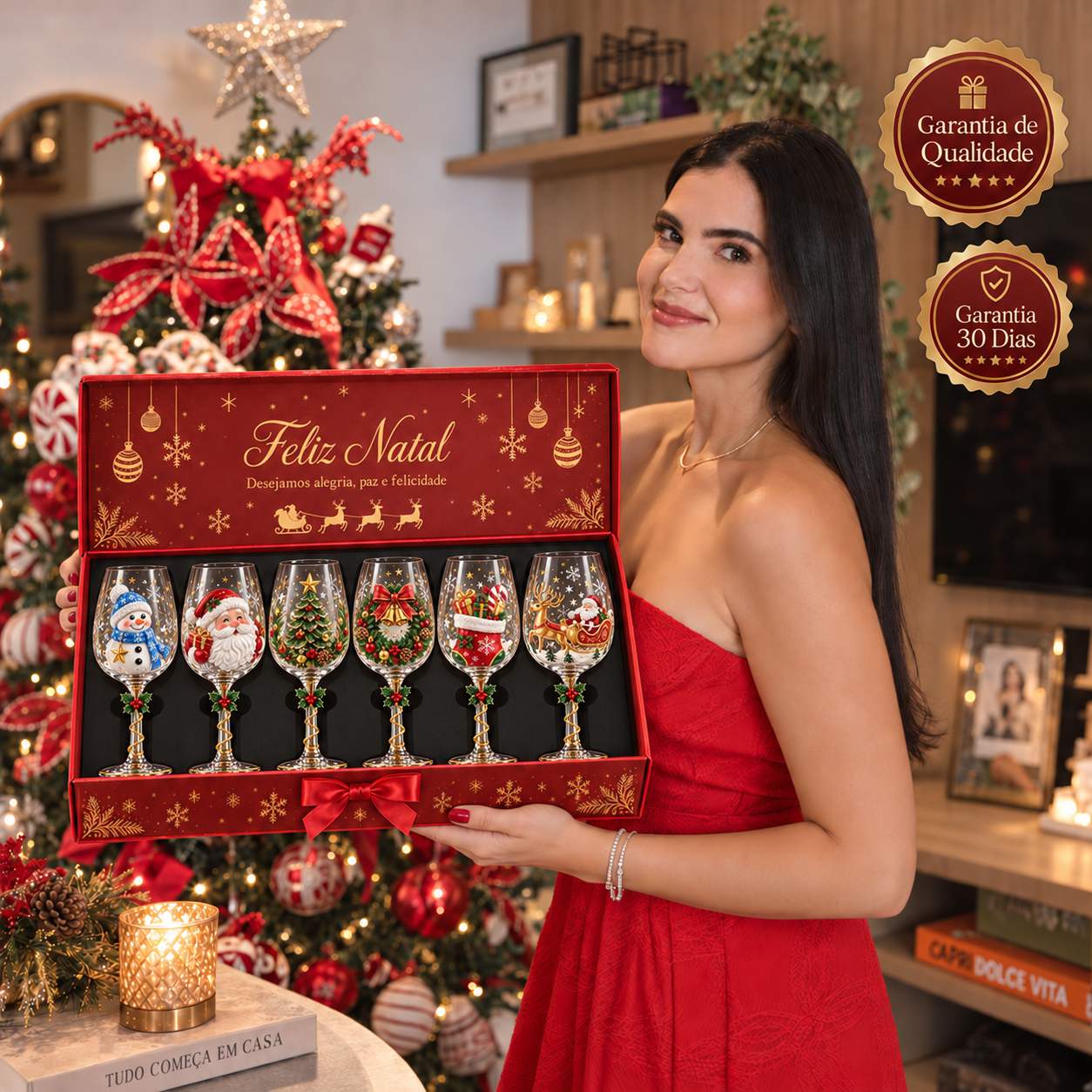 Kit 6 Taças Encanto de Natal em Cristal