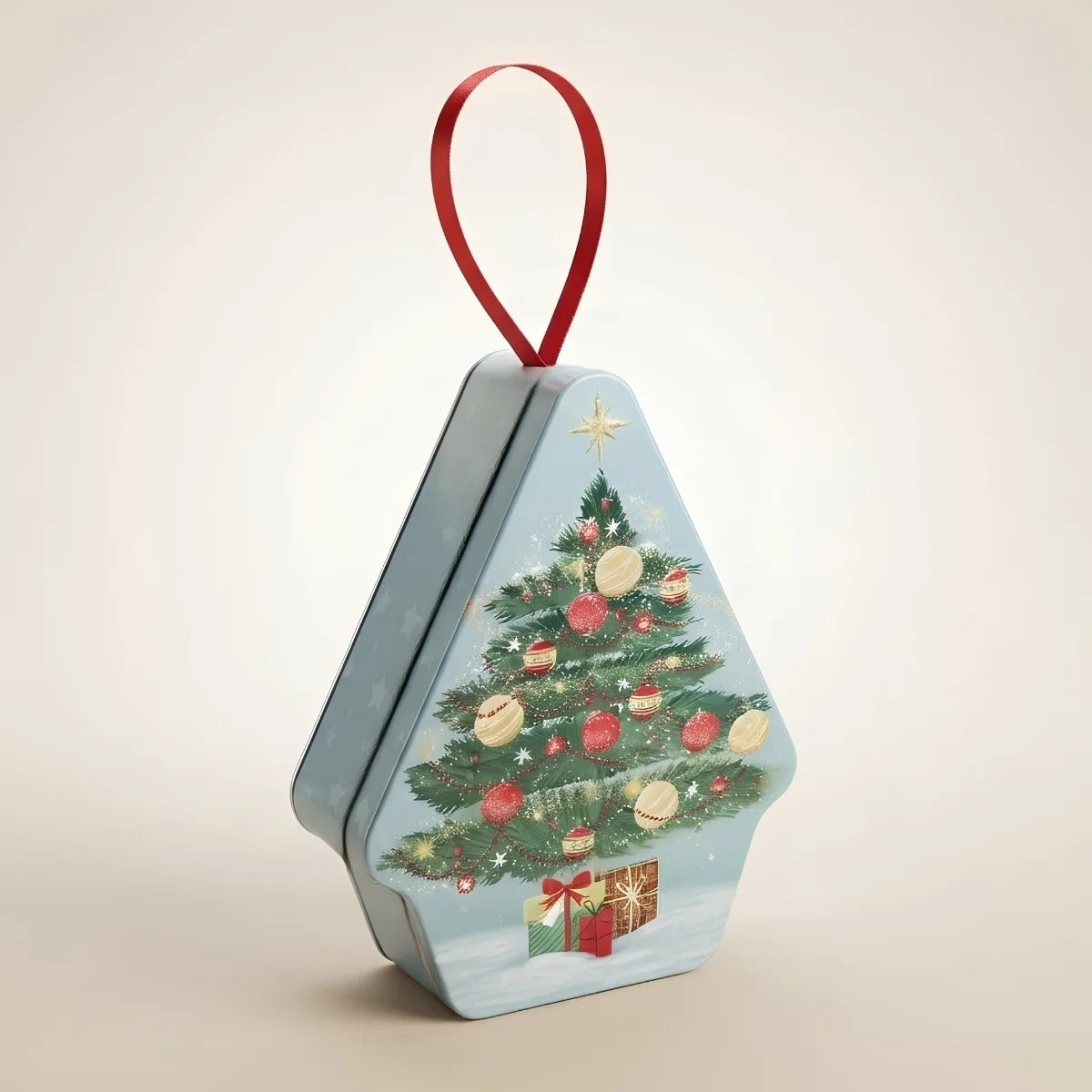 Lata de Natal de Metal para Pendurar - Árvore de Natal - 10x13,5x4cm