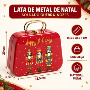 Lata De Metal de Natal com Alça - Soldado Quebra Nozes - 18,5x20x6cm