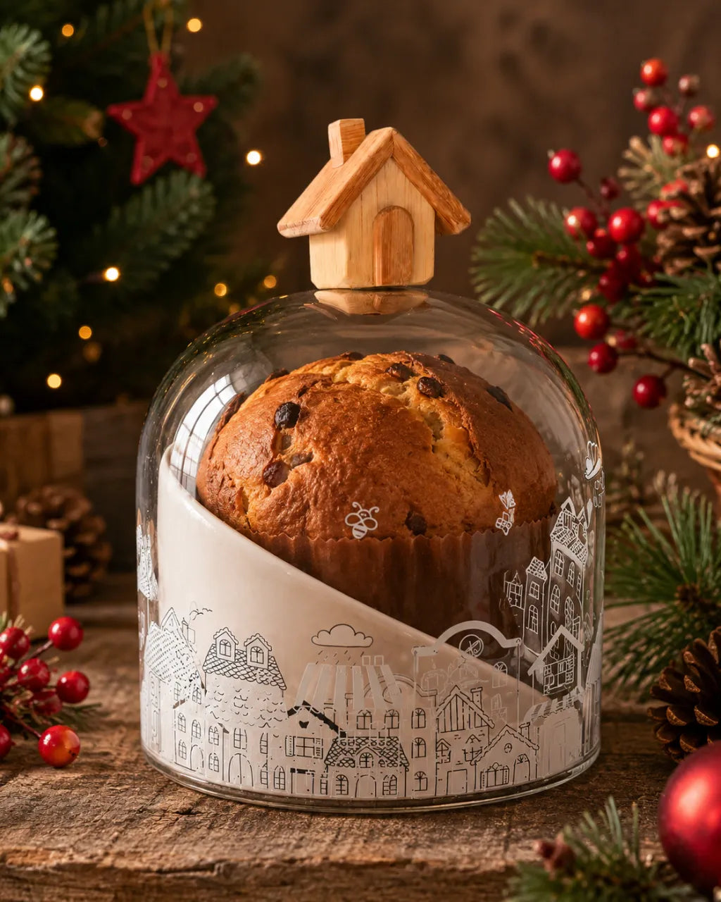 KIT Porta Panetone Álamo com Cúpula Casinha