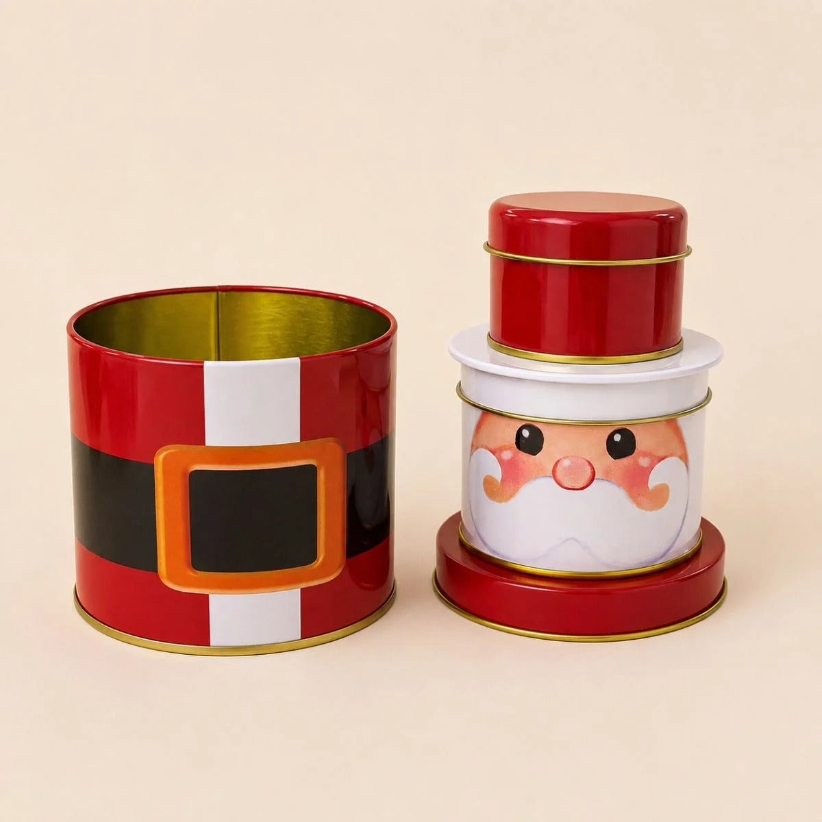 Lata de Metal de Natal Empilhável - Papai Noel - 3 Partes - 1 unidade