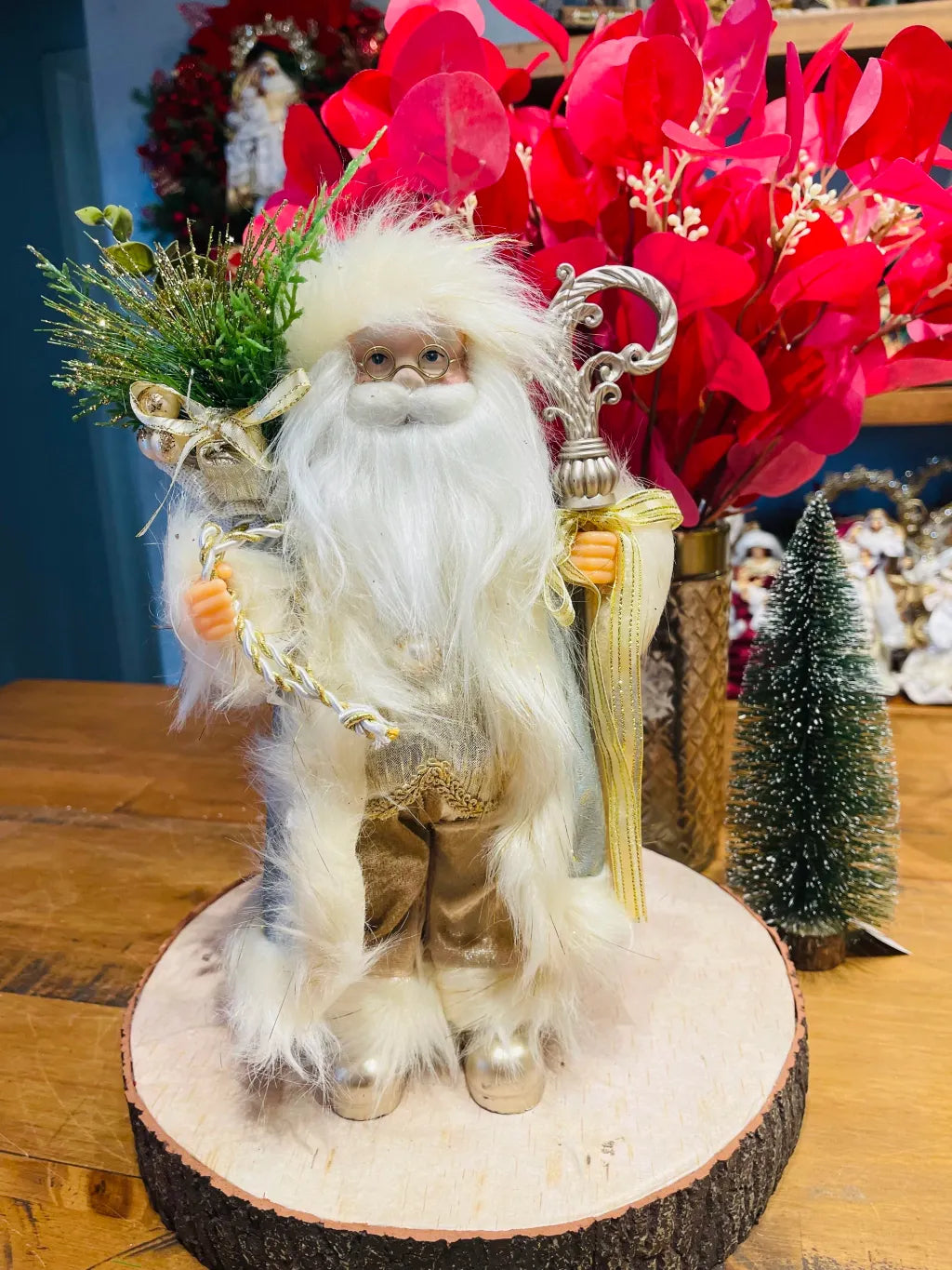 Papai Noel azul/champanhe 30cm