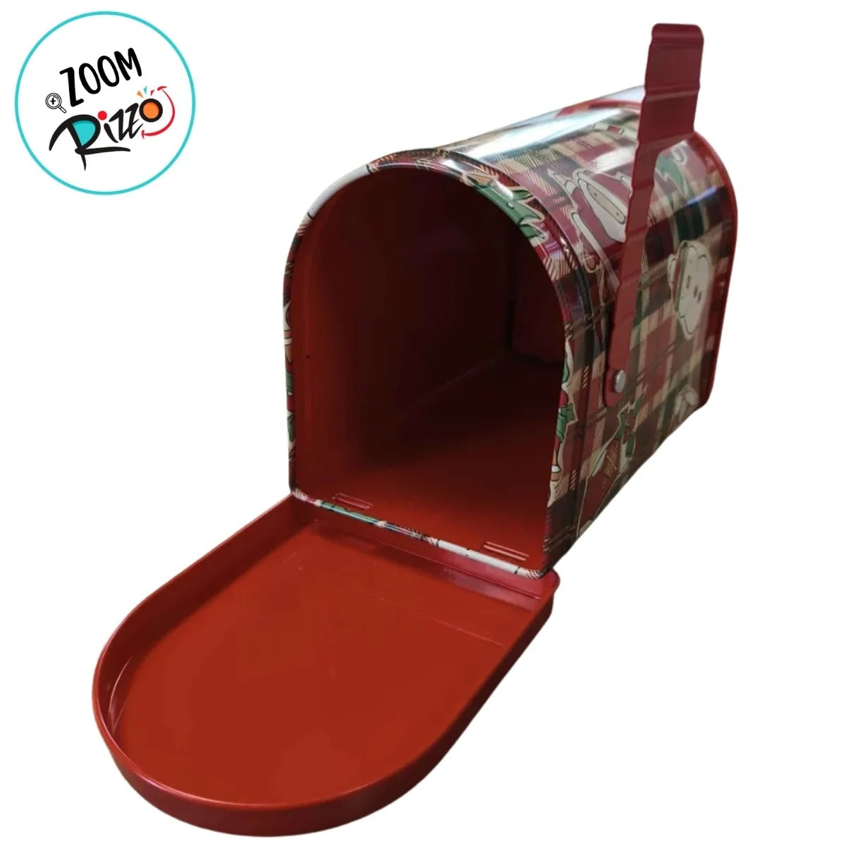 Lata de Natal de Metal - Caixa de Correio Xadrez Natalino - 13,5x10x8cm
