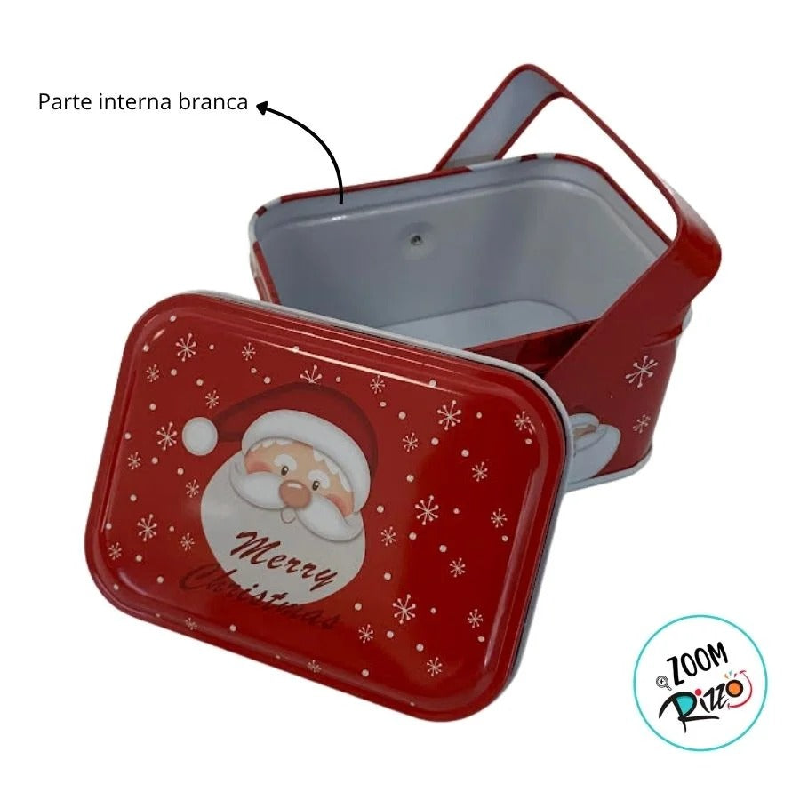 Lata de Metal Retangular Com Alça de Natal - Merry Christmas - 6x10,5x8cm