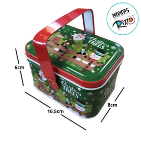Lata de Natal de Metal com Alça - Verde - Christmas Trees - 10,5x8x6,5cm