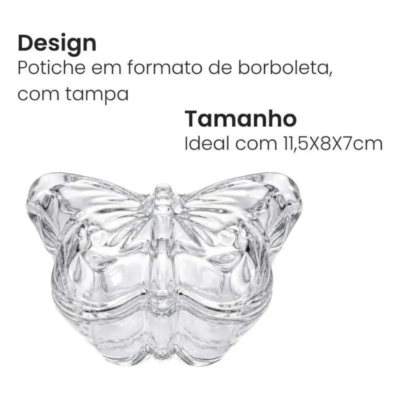 Pote Vidro Butterfly Transp 11,5X8X7CM
