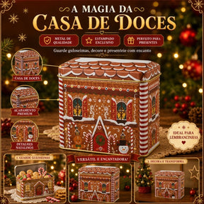 Lata de Natal de Metal - Casa de Doces - 10,5x15x6,5cm
