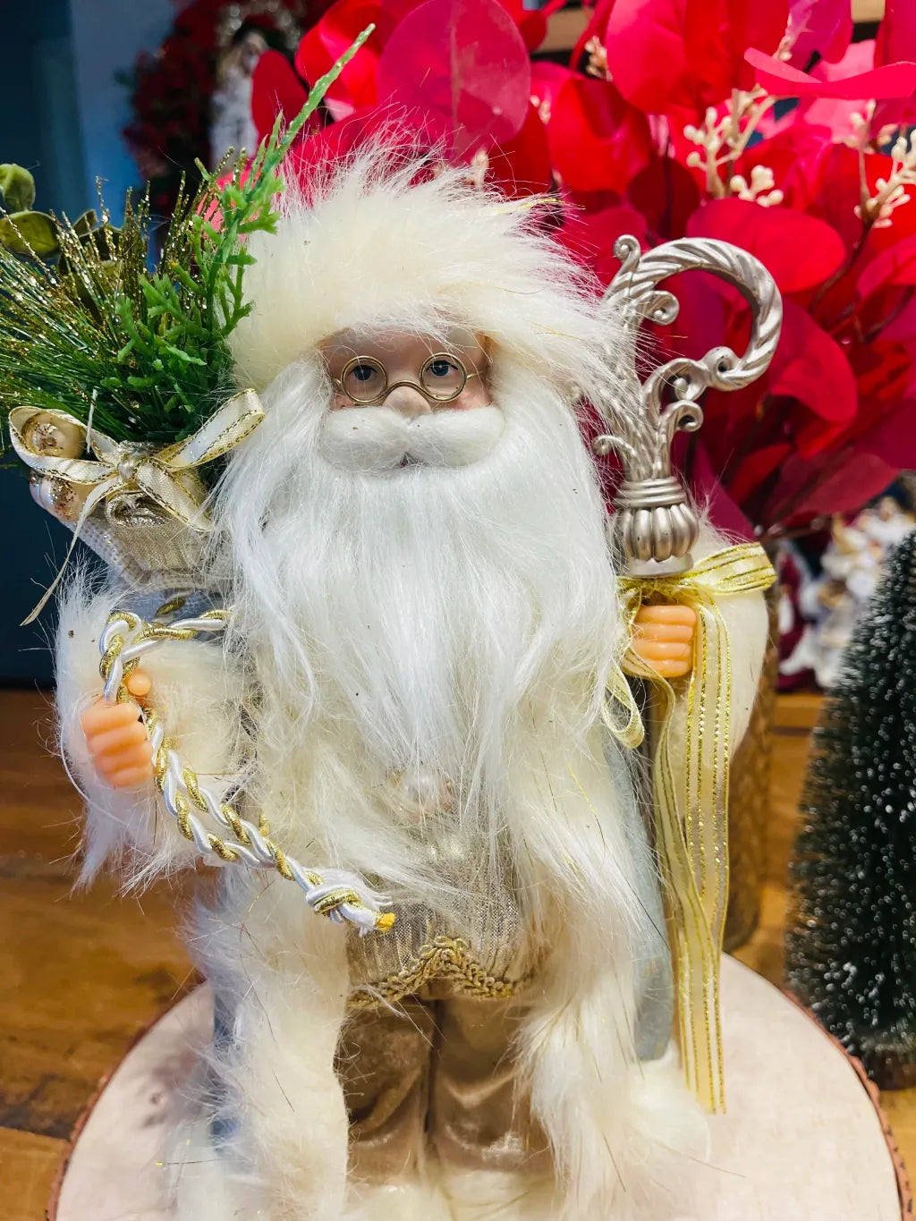 Papai Noel azul/champanhe 30cm