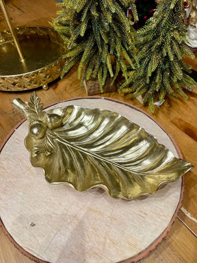Travessa Folha - Dourado 28cm