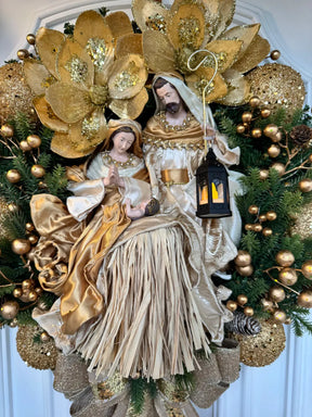 Guirlanda De Natal Sagrada Família C/ Led 65cm Dourada