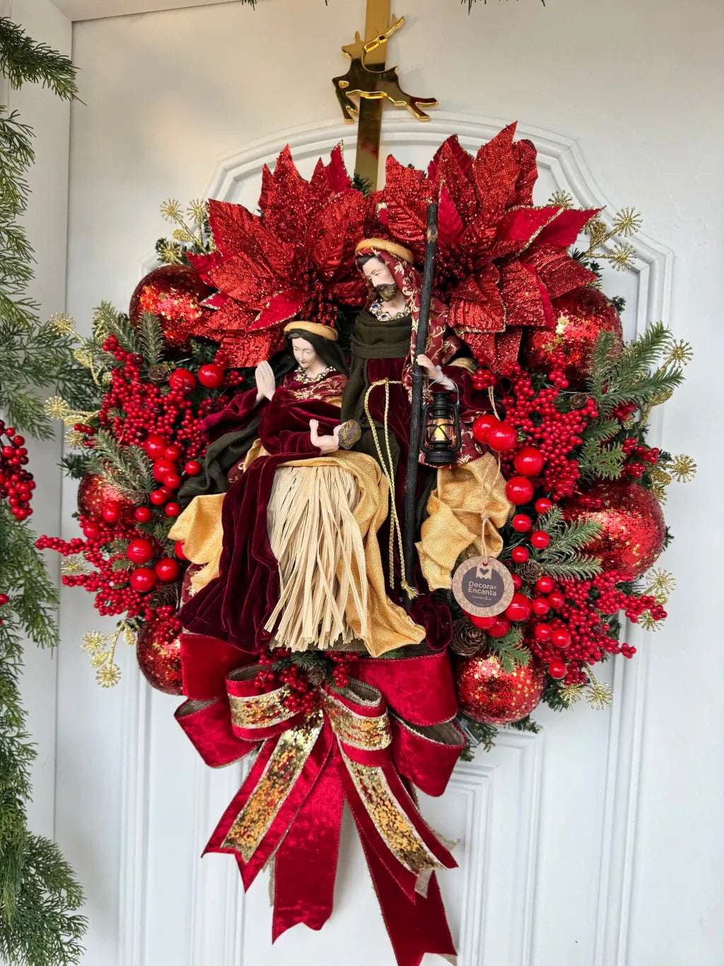 Guirlanda De Natal Sagrada Família C/ Led 65cm Dour/ vermelho
