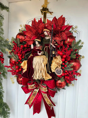 Guirlanda De Natal Sagrada Família C/ Led 65cm Dour/ vermelho