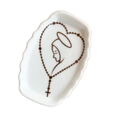 Mini Porta Joia de Porcelana Retangular Terço de Nossa Senhora 10cm