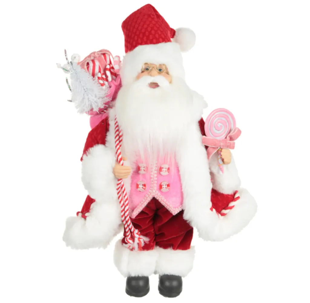 Papai Noel em Pé com Vermelho e Rosa 30cm