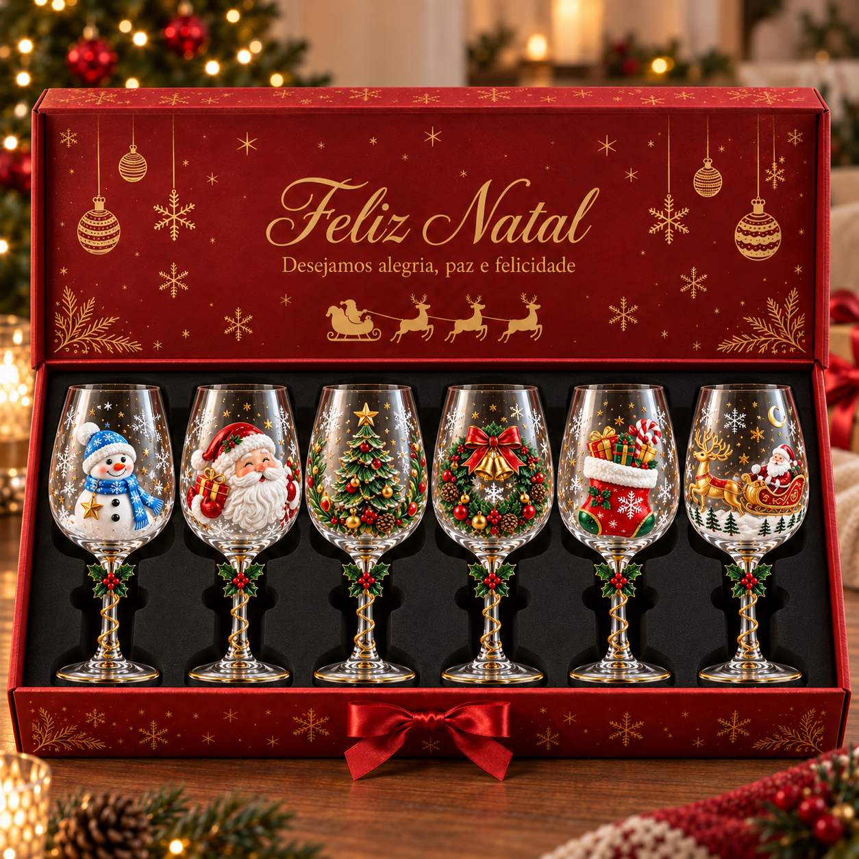 Kit 6 Taças Encanto de Natal em Cristal