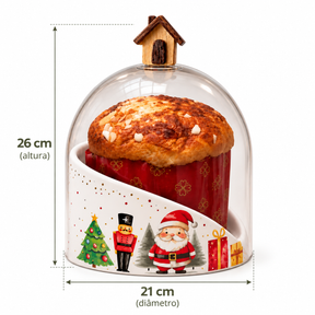 Porta Panetone Natalino com Cúpula de Vidro – Edição Premium